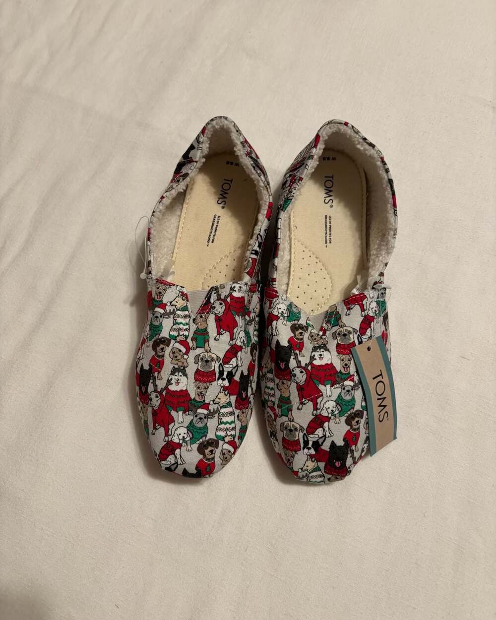 TOMS Belmont Holiday Cats Print Ortholite Light Blue Flats Women's Shoe Size 8.5